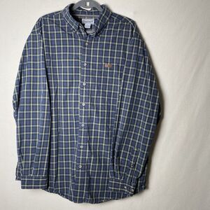 VTG Carhartt Men Button Front Work Shirt XL Tall Blue Long Sleeve 100% Cotton